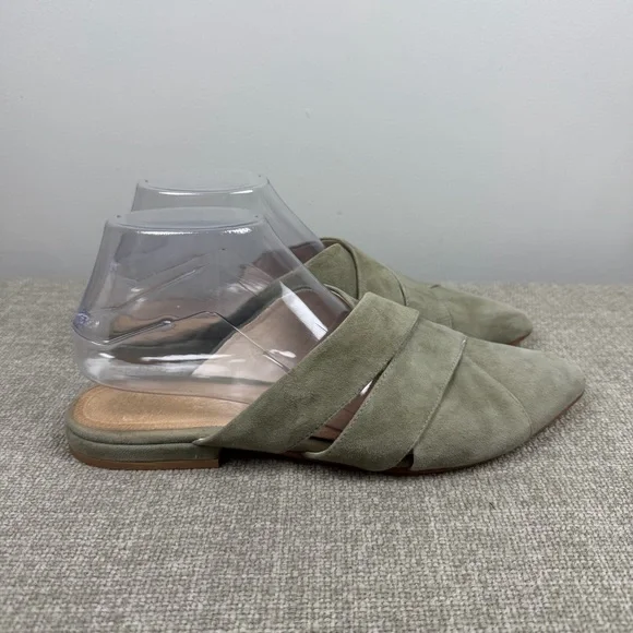 42 Gold Womens Carra Flat Heel Mule Cushioned Insole Green Suede Size 9 Pointy - Picture 3 of 11
